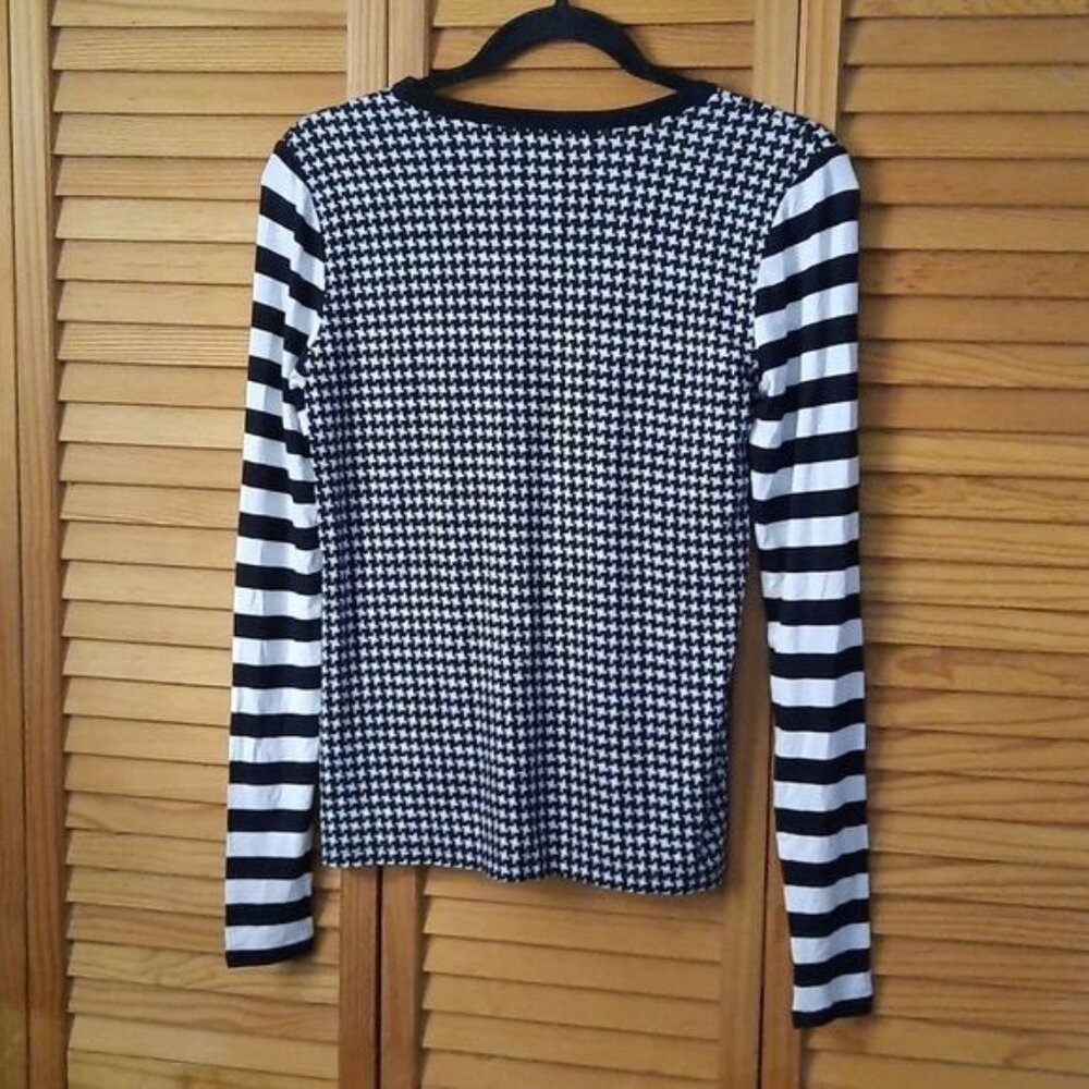 Michael Michael Kors Black & White Houndstooth Striped Sleeve Sweater Size P/S - Picture 2 of 6